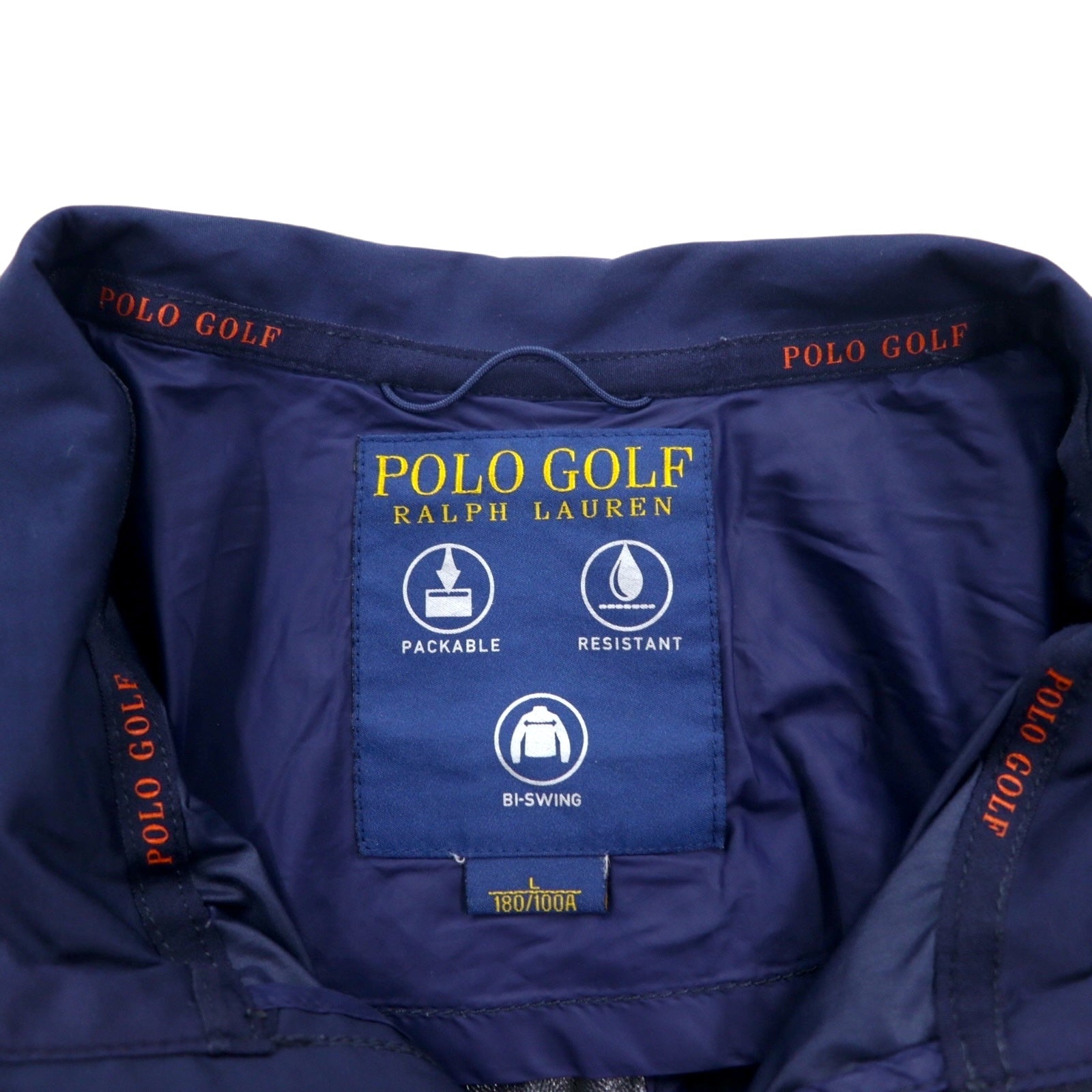 POLO GOLF RALPH LAUREN Giacca Harrington antivento taglia L, blu navy, poliestere, impermeabile, ripiegabile, stampa pony