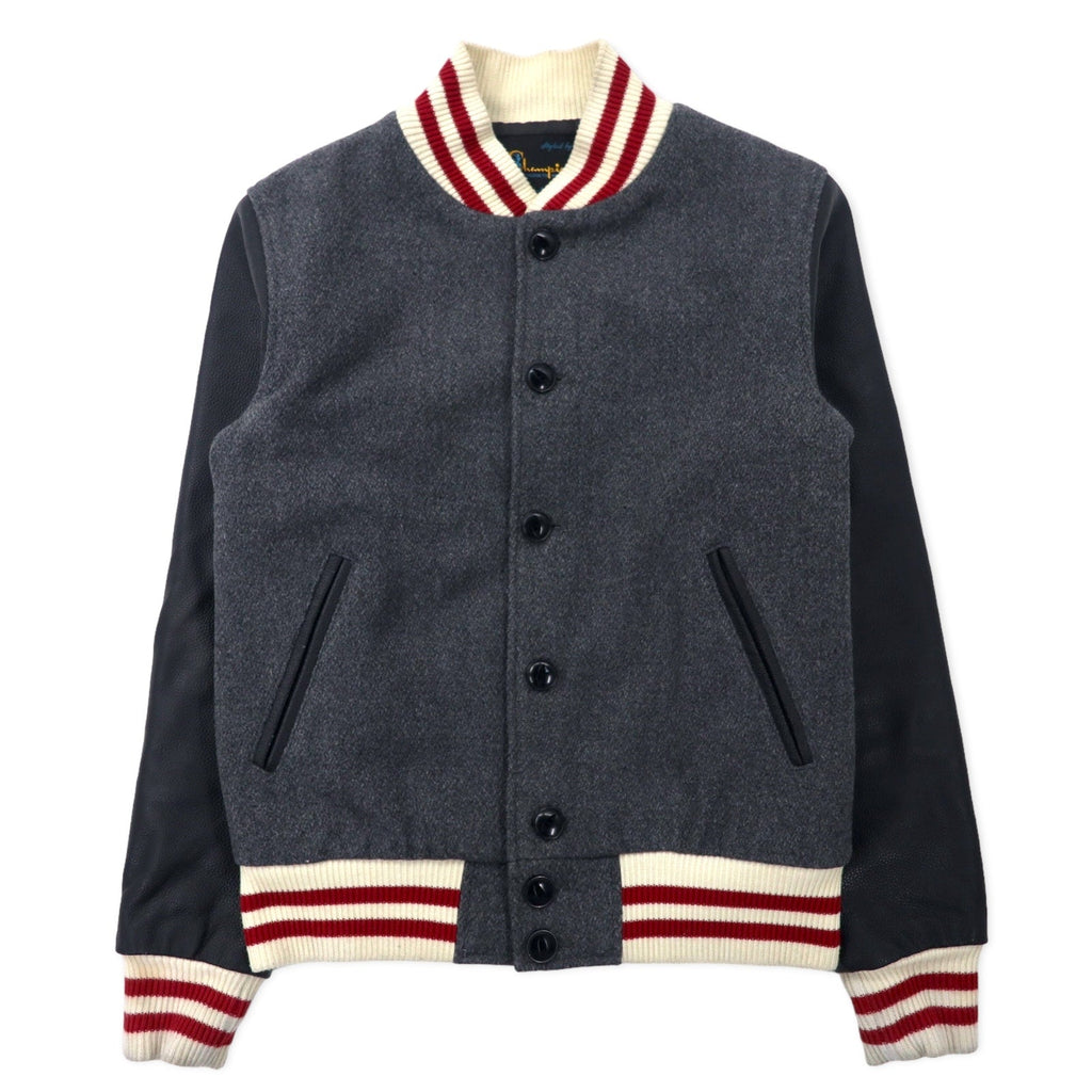 Giacca Champion Rochester Award con maniche in pelle, stile college, bottoni a pressione, taglia L, grigio, in lana e pelle bovina, fodera trapuntata, riproduzione dell'etichetta del periodo, modello ROCHESTER AWARD JACKET C3-J605