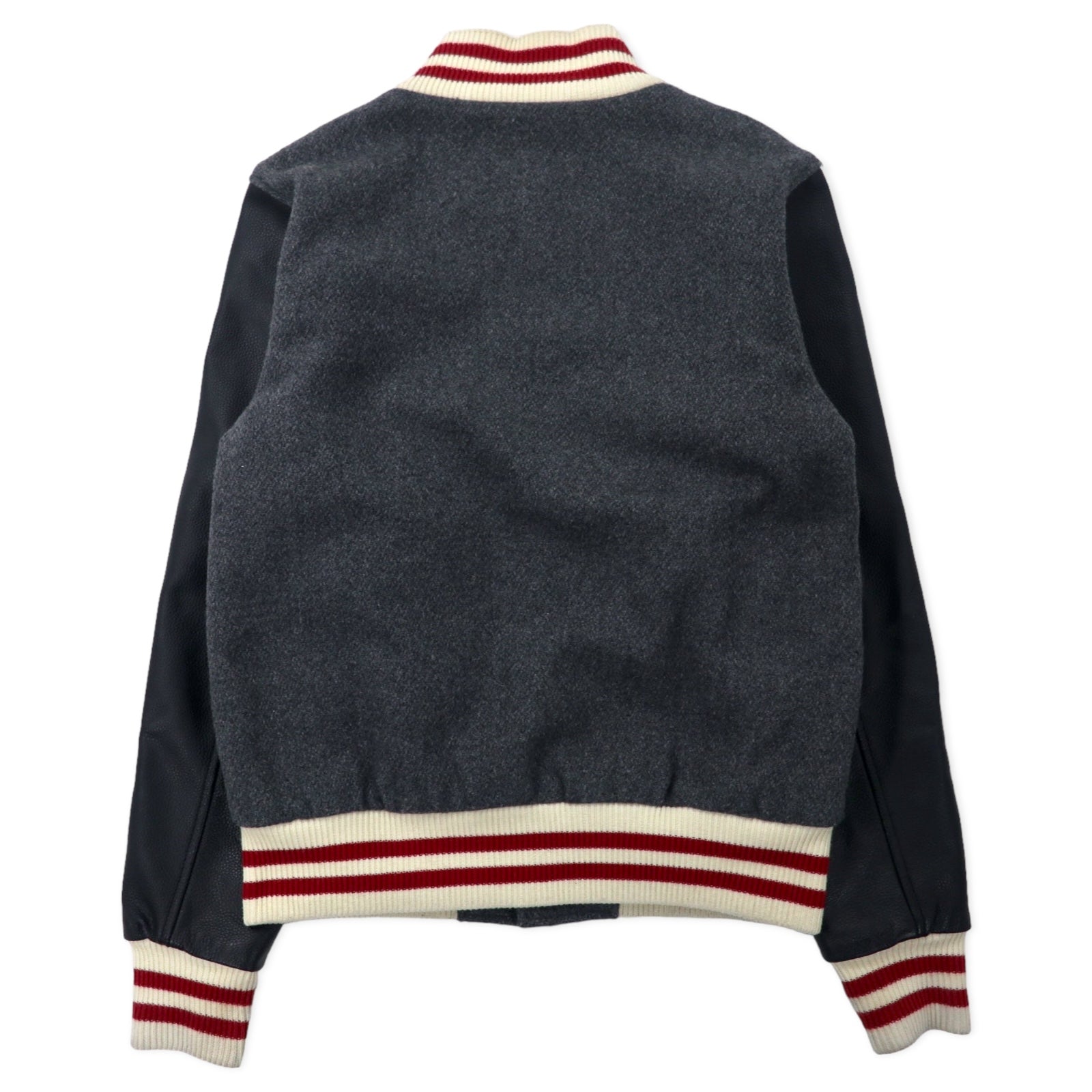 Giacca Champion Rochester Award con maniche in pelle, stile college, bottoni a pressione, taglia L, grigio, in lana e pelle bovina, fodera trapuntata, riproduzione dell'etichetta del periodo, modello ROCHESTER AWARD JACKET C3-J605