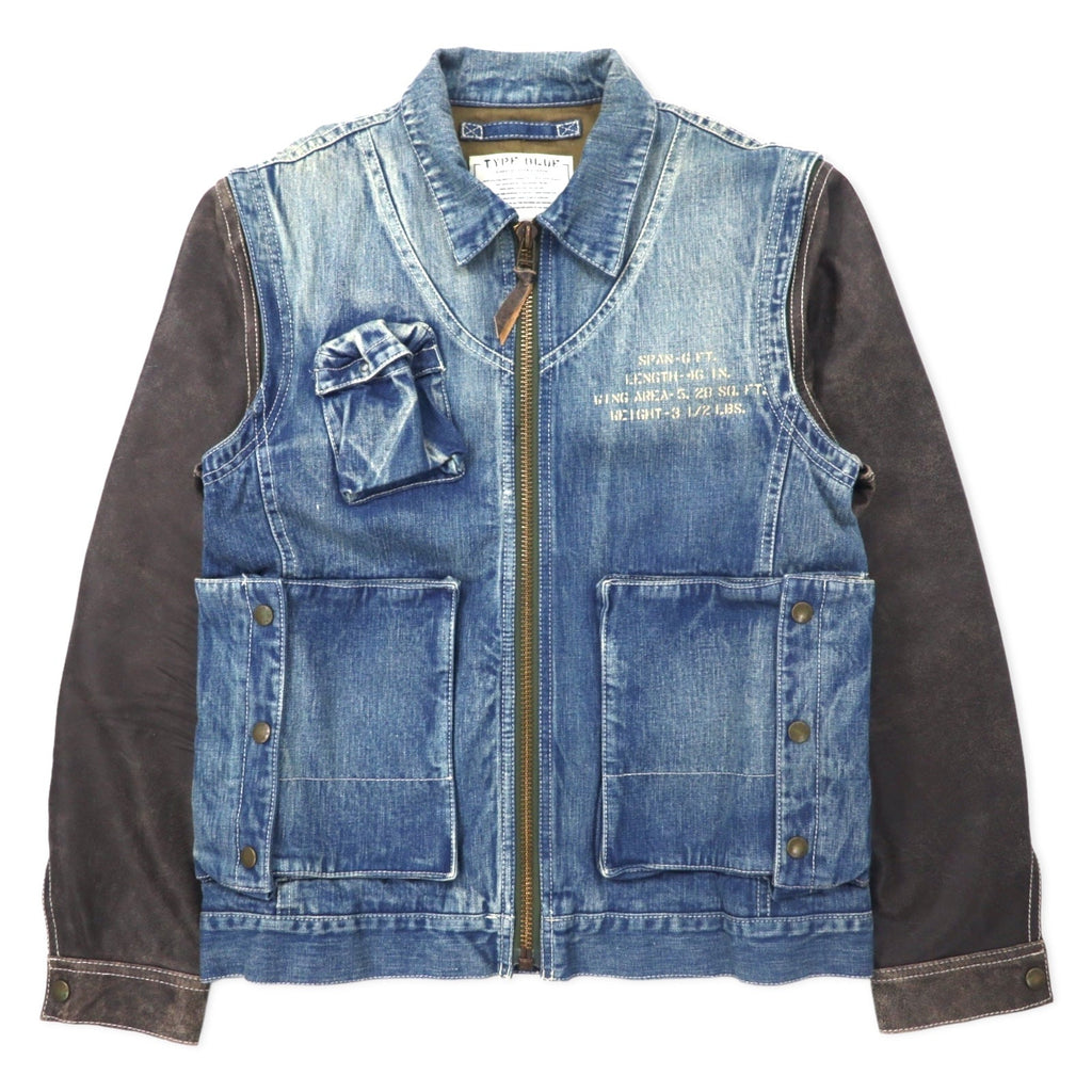 AVIREX Giacca in denim 2WAY con maniche in pelle staccabili E-1 Radio Vest L Blu Cotone Pelle di cavallo Horsehide 6132105