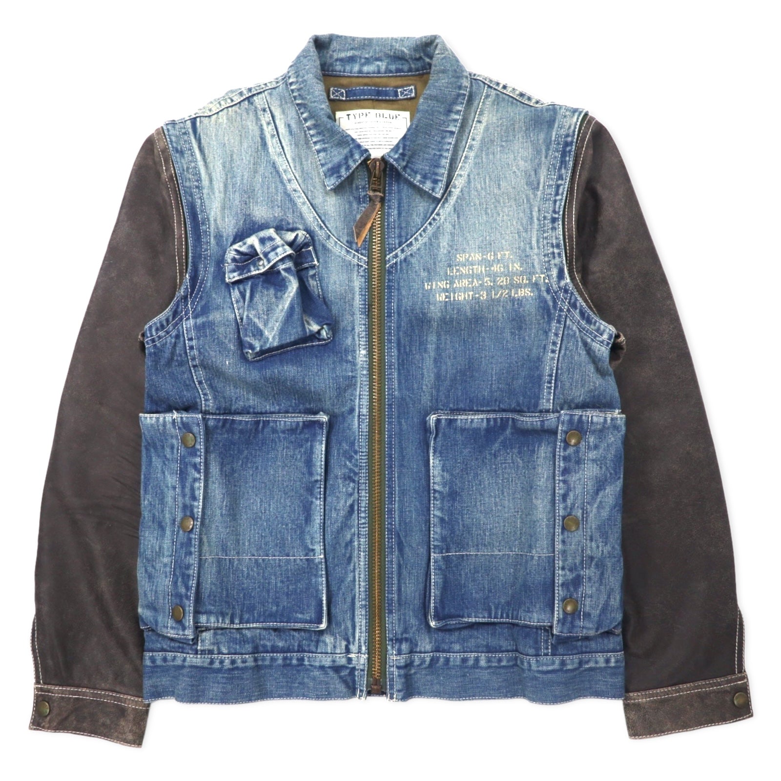 AVIREX Giacca in denim 2WAY con maniche in pelle staccabili E-1 Radio Vest L Blu Cotone Pelle di cavallo Horsehide 6132105