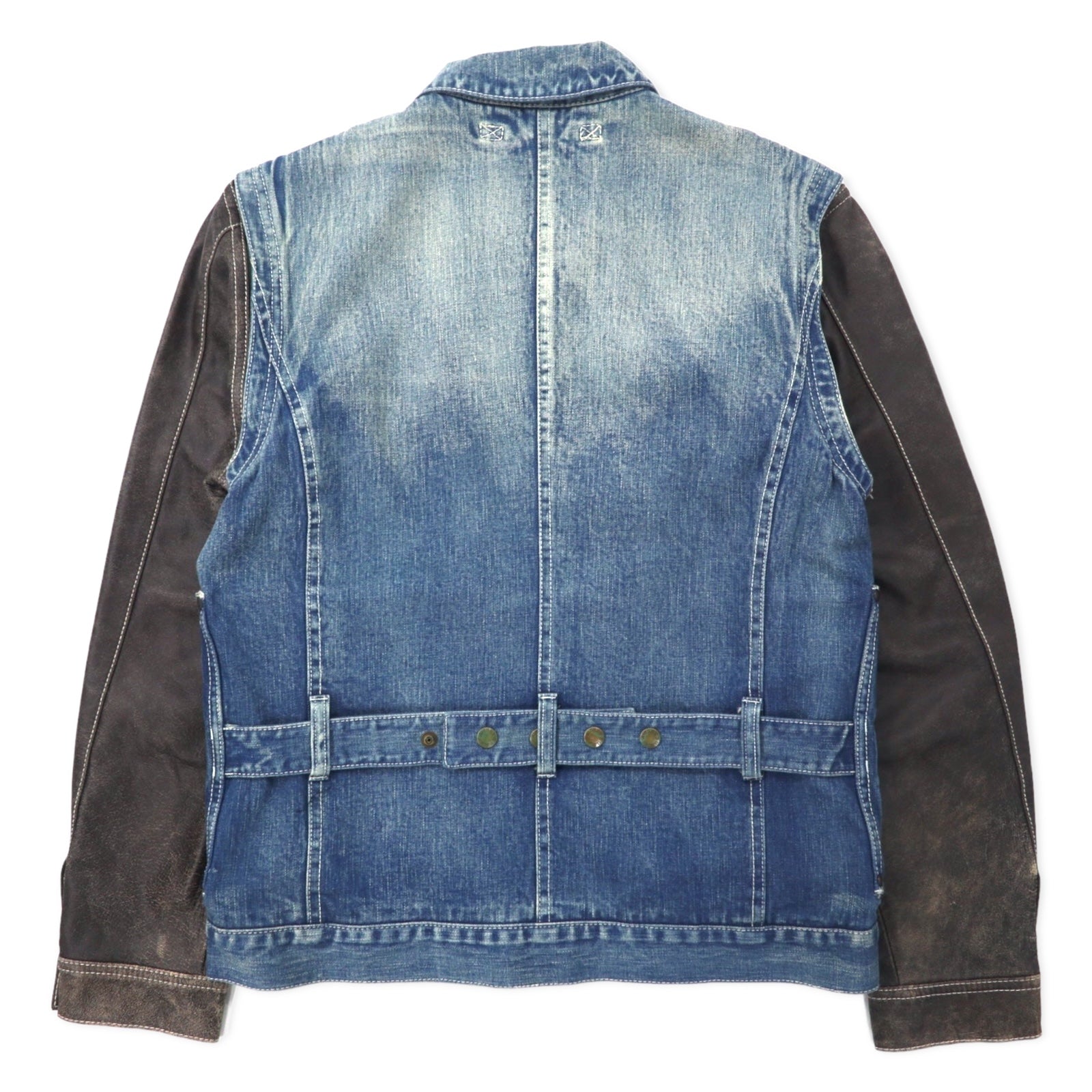 AVIREX Giacca in denim 2WAY con maniche in pelle staccabili E-1 Radio Vest L Blu Cotone Pelle di cavallo Horsehide 6132105