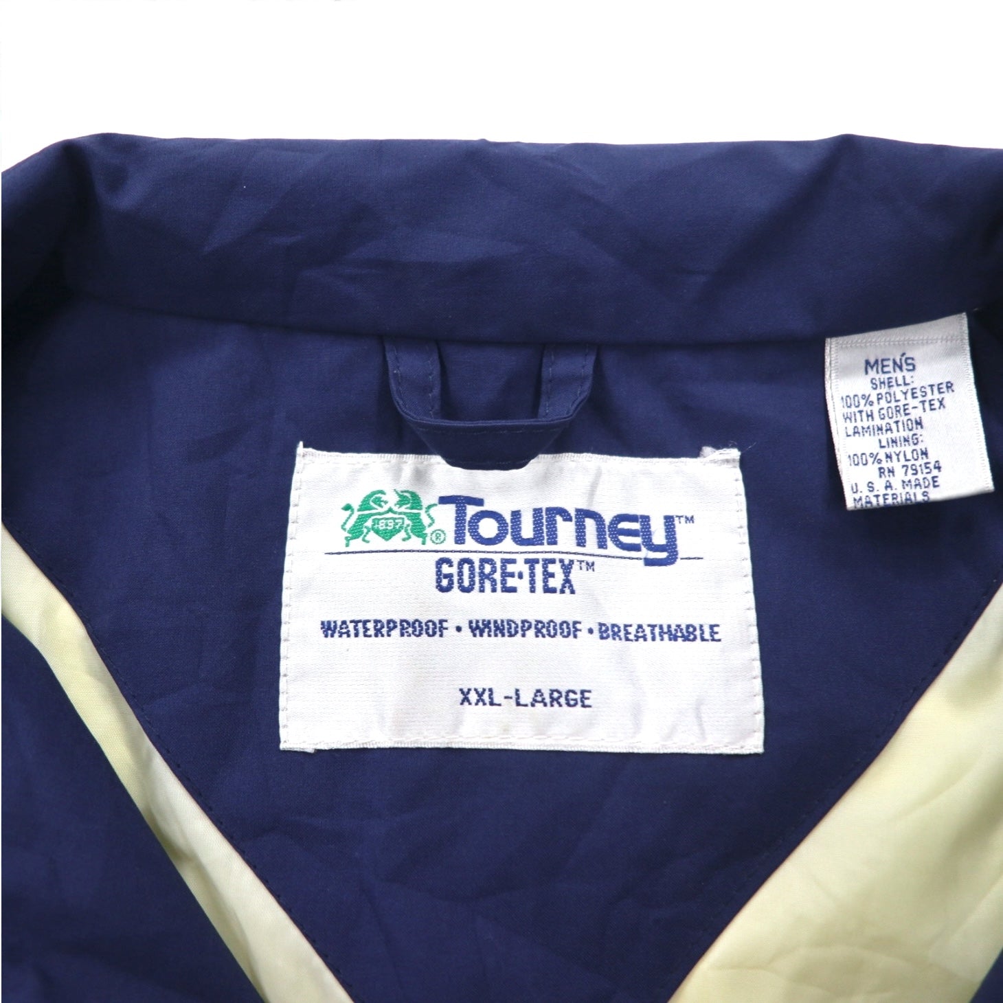 Vintage anni '90 USA Made Windbreaker TOURNEY anni '90 Prodotto negli USA Gore-Tex GORE-TEX Giacca in nylon XXL Verde Navy Impermeabile