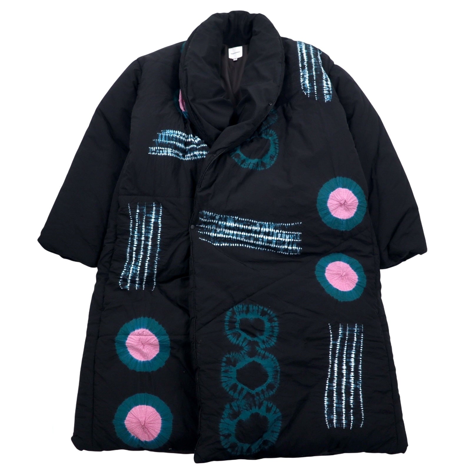 Sasquatchfabrix. Cappotto imbottito ORIENTAL DOWN COAT S nero, fantasia, tie-dye, bottoni a pressione 20AW-JKH-002