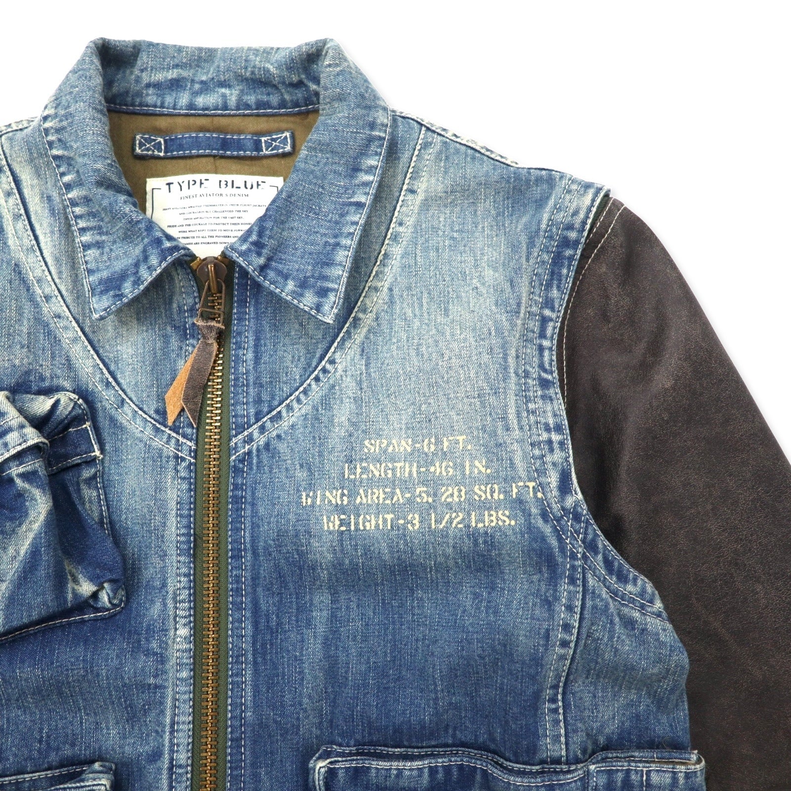 AVIREX Giacca in denim 2WAY con maniche in pelle staccabili E-1 Radio Vest L Blu Cotone Pelle di cavallo Horsehide 6132105