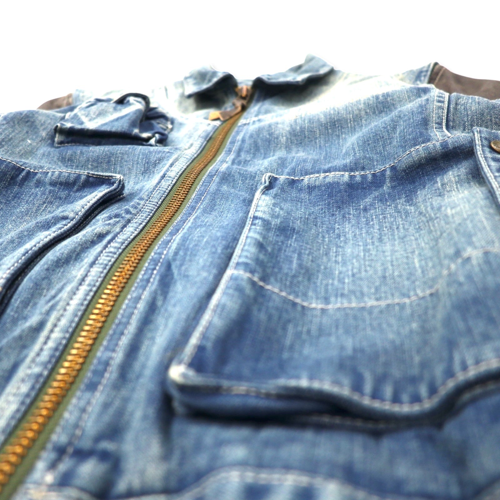 AVIREX Giacca in denim 2WAY con maniche in pelle staccabili E-1 Radio Vest L Blu Cotone Pelle di cavallo Horsehide 6132105
