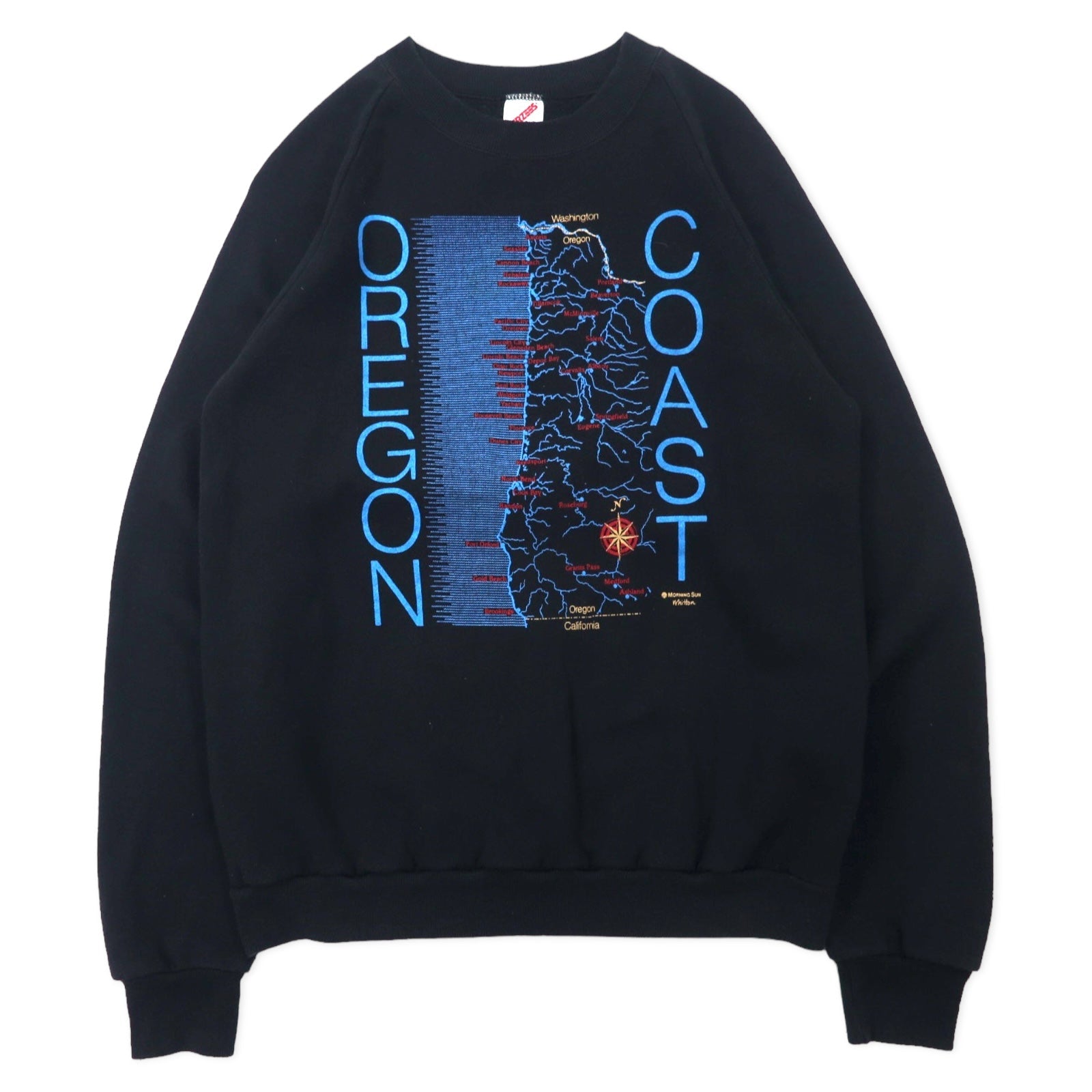 JERZEES Made in USA Anni '90 Stampa Felpa L Nero Cotone COAST OREGON
