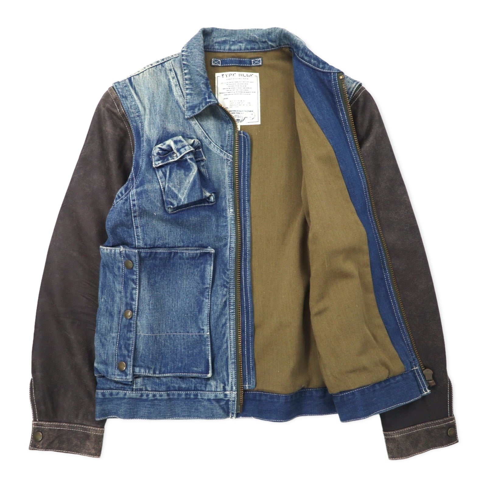 AVIREX Giacca in denim 2WAY con maniche in pelle staccabili E-1 Radio Vest L Blu Cotone Pelle di cavallo Horsehide 6132105