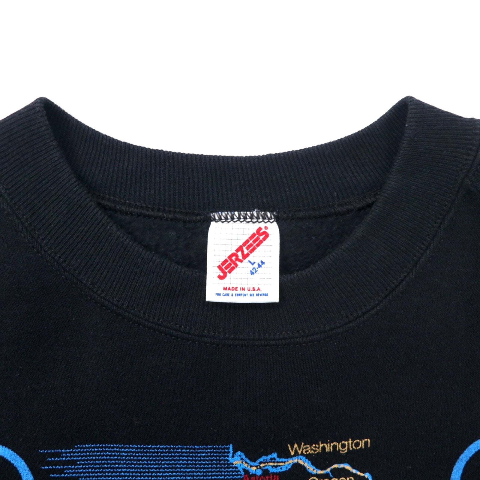 JERZEES Made in USA Anni '90 Stampa Felpa L Nero Cotone COAST OREGON