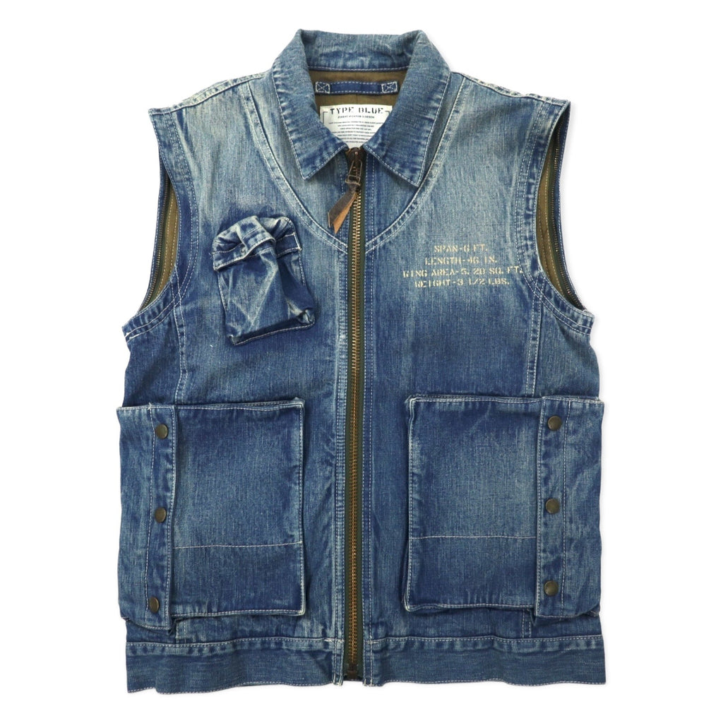 AVIREX Giacca in denim 2WAY con maniche in pelle staccabili E-1 Radio Vest L Blu Cotone Pelle di cavallo Horsehide 6132105