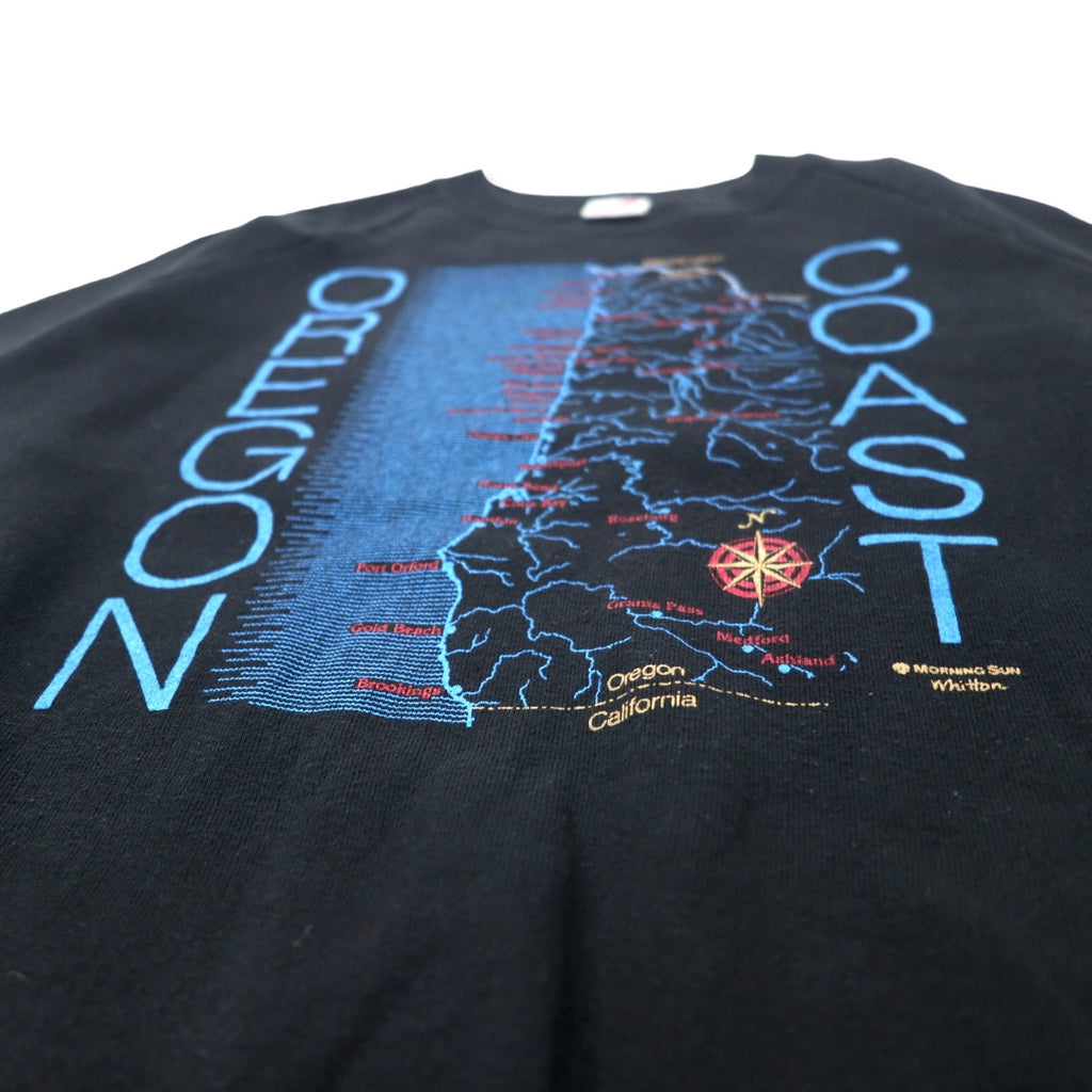 JERZEES Made in USA Anni '90 Stampa Felpa L Nero Cotone COAST OREGON