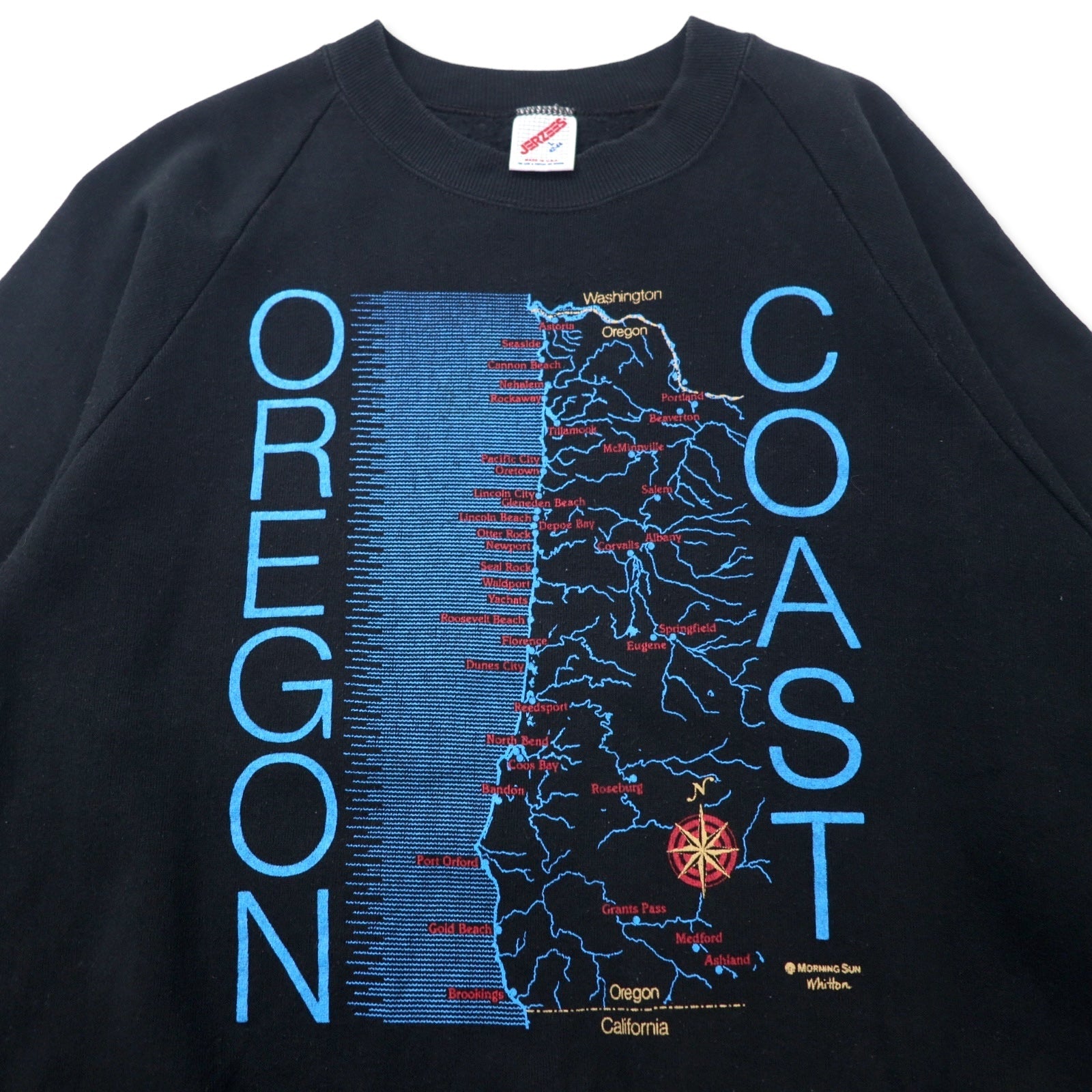 JERZEES Made in USA Anni '90 Stampa Felpa L Nero Cotone COAST OREGON
