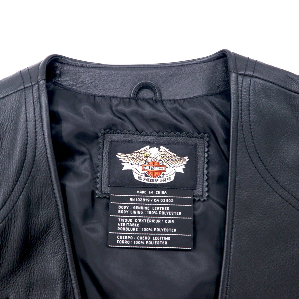 HARLEY DAVIDSON レザーベスト L ブラック バックロゴ刺繍