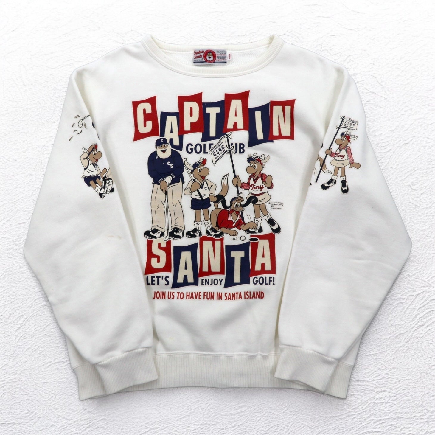 Captain Santa Maglia in felpa anni '80 con stampa di personaggi M Bianca Stampa fronte-retro Made in Japan