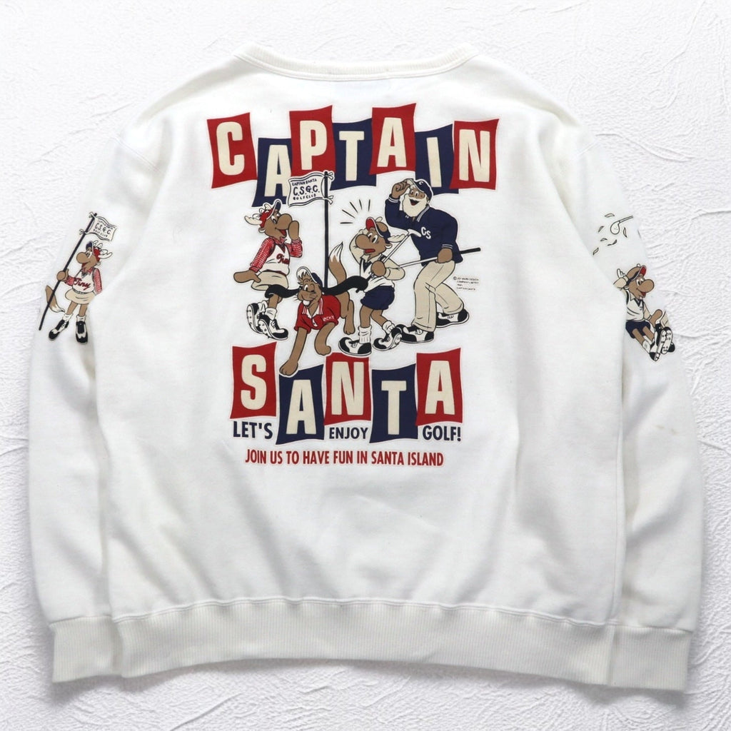 Captain Santa Maglia in felpa anni '80 con stampa di personaggi M Bianca Stampa fronte-retro Made in Japan
