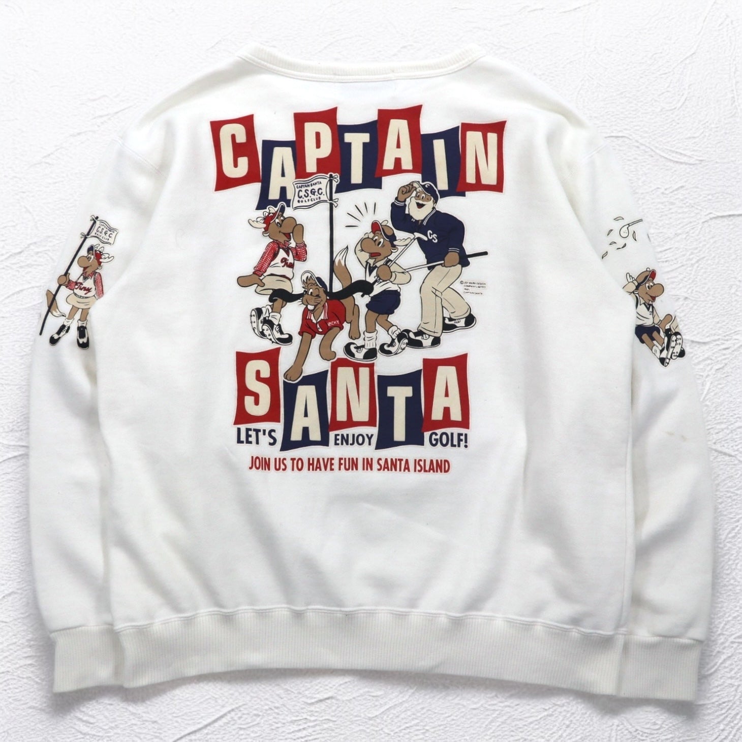 Captain Santa Maglia in felpa anni '80 con stampa di personaggi M Bianca Stampa fronte-retro Made in Japan