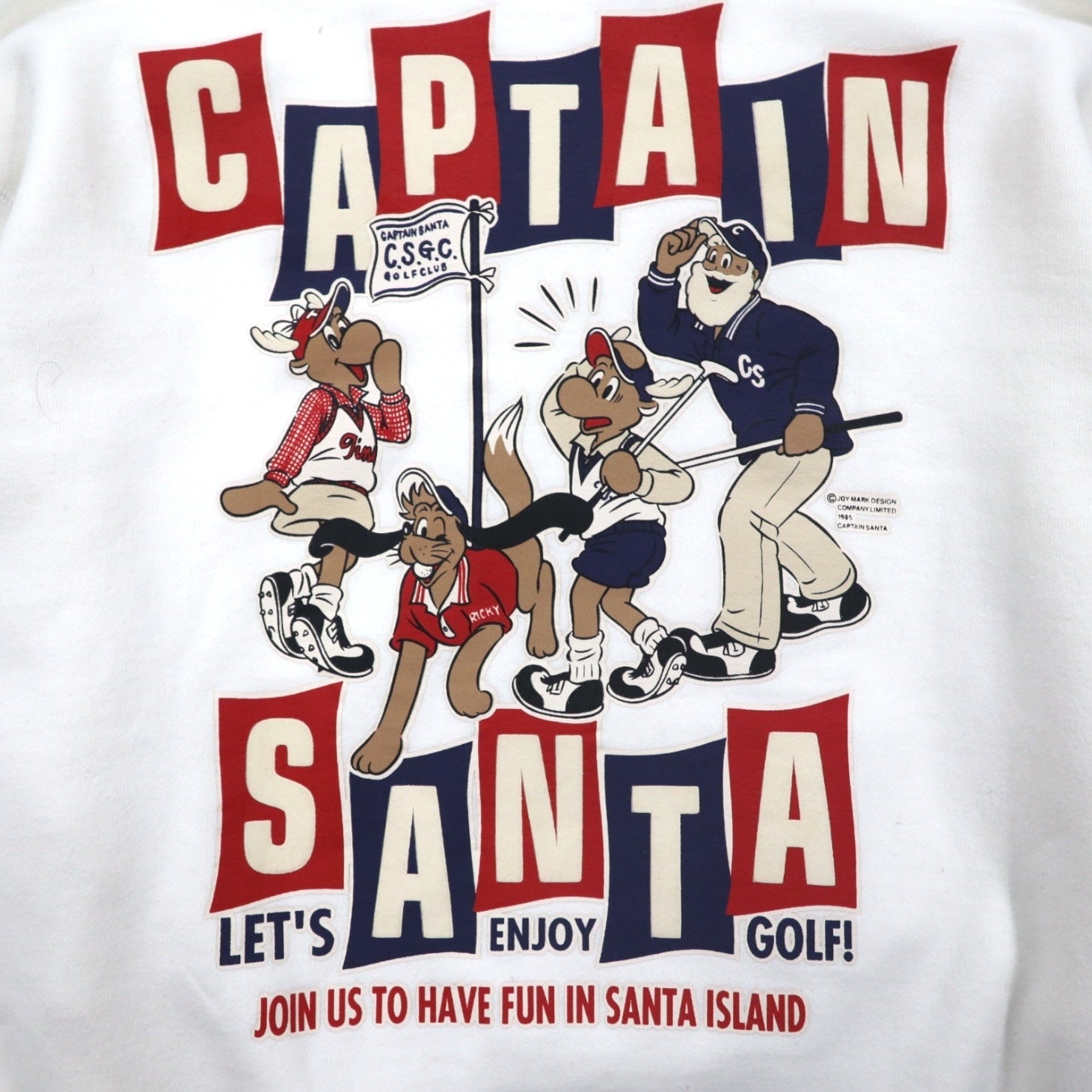 Captain Santa Maglia in felpa anni '80 con stampa di personaggi M Bianca Stampa fronte-retro Made in Japan
