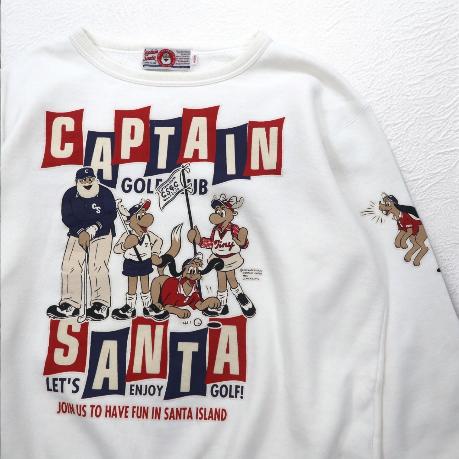 Captain Santa Maglia in felpa anni '80 con stampa di personaggi M Bianca Stampa fronte-retro Made in Japan