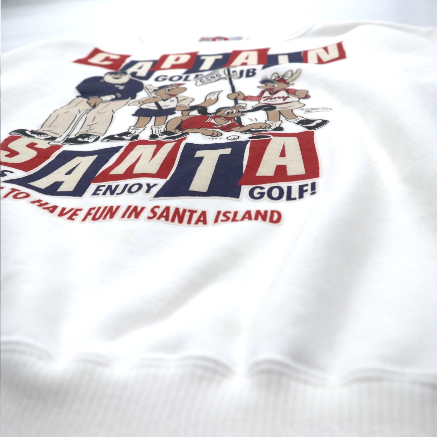 Captain Santa Maglia in felpa anni '80 con stampa di personaggi M Bianca Stampa fronte-retro Made in Japan