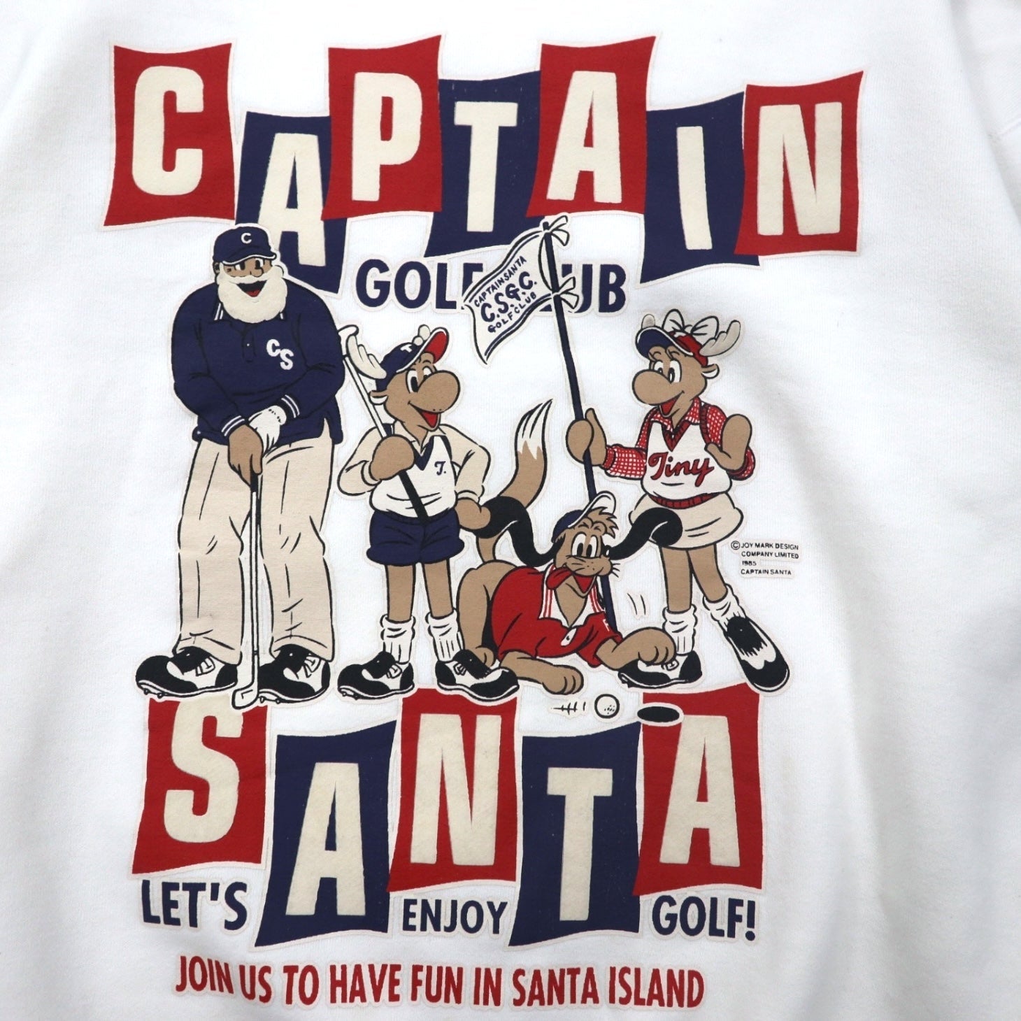 Captain Santa Maglia in felpa anni '80 con stampa di personaggi M Bianca Stampa fronte-retro Made in Japan