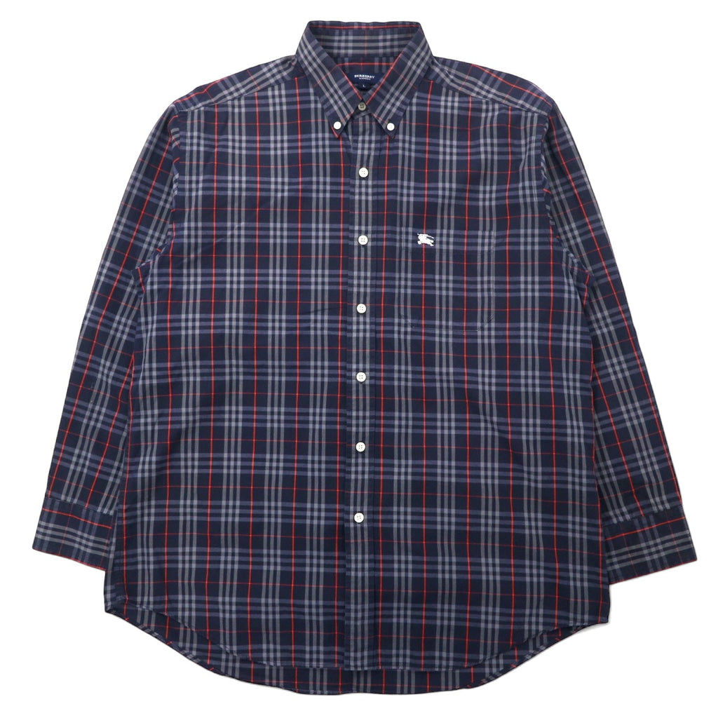 BURBERRY Vecchia camicia button-down Nova Check, taglia L, blu navy, cotone, logo ricamato
