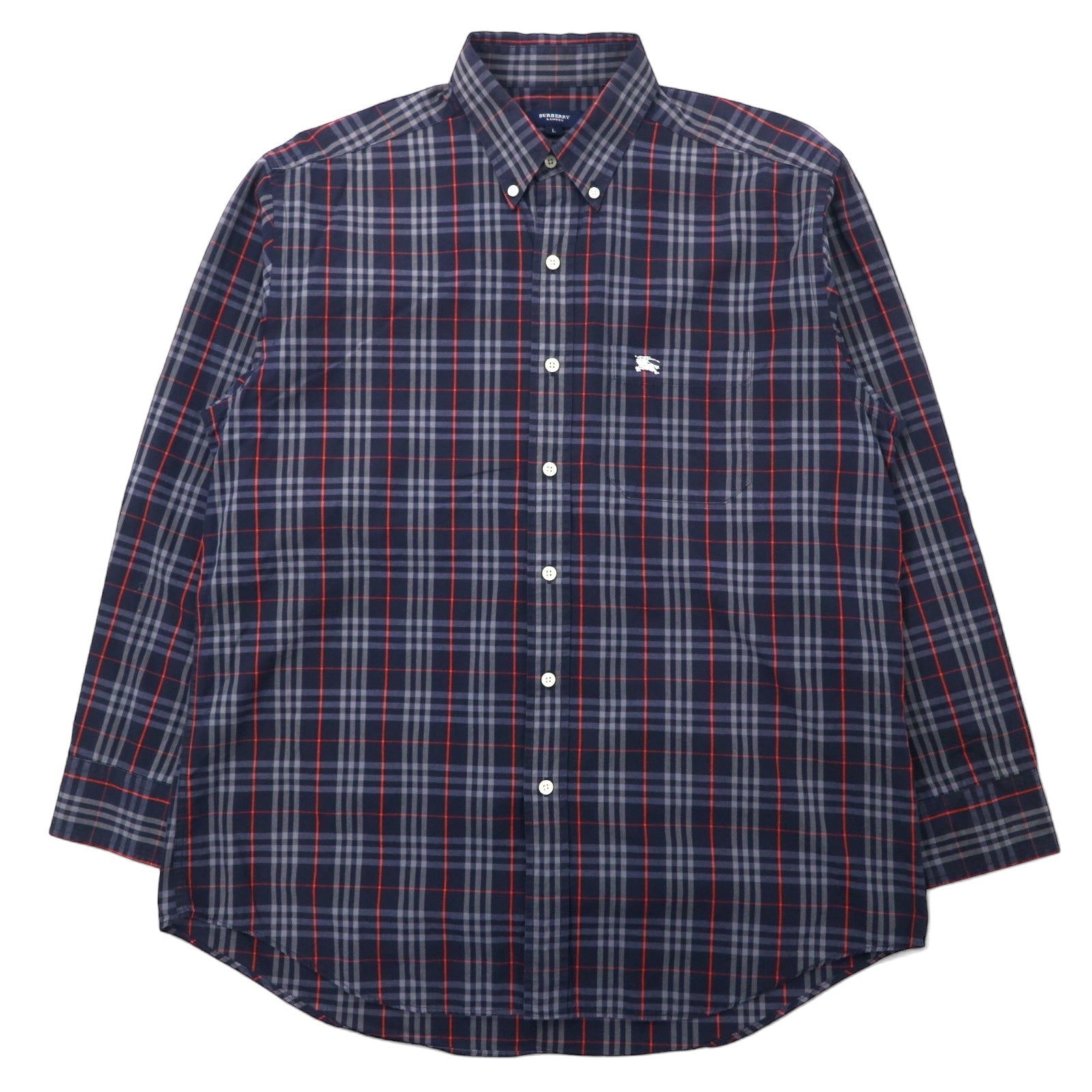 BURBERRY Vecchia camicia button-down Nova Check, taglia L, blu navy, cotone, logo ricamato