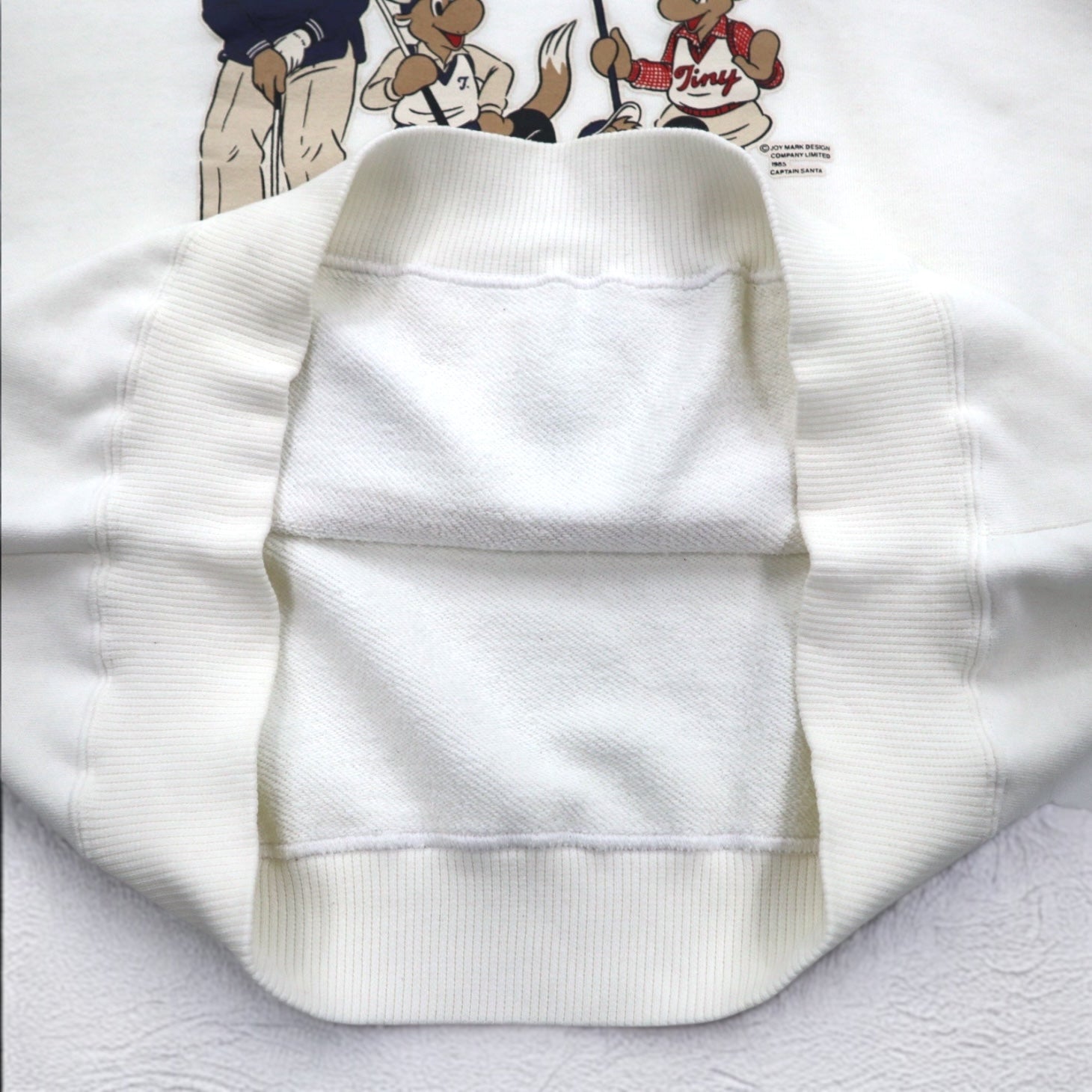 Captain Santa Maglia in felpa anni '80 con stampa di personaggi M Bianca Stampa fronte-retro Made in Japan