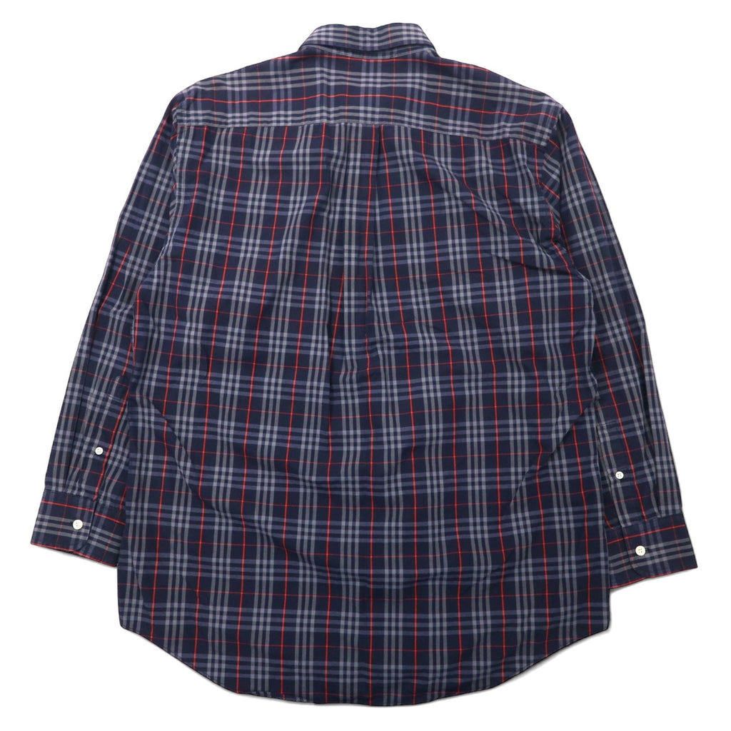 BURBERRY Vecchia camicia button-down Nova Check, taglia L, blu navy, cotone, logo ricamato