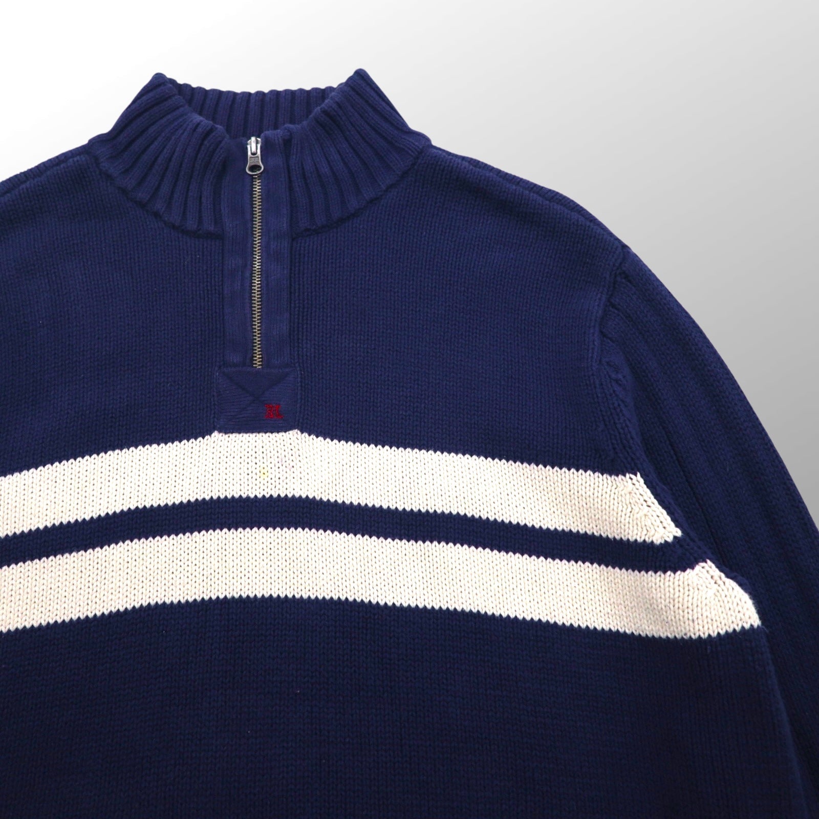Polo Ralph Lauren ハーフジップ ニット セーター 2XL ネイビー コットン ラインデザイン