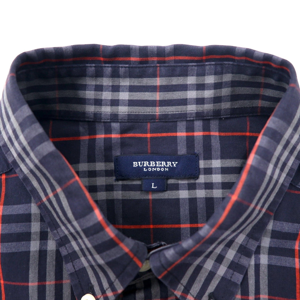 BURBERRY Vecchia camicia button-down Nova Check, taglia L, blu navy, cotone, logo ricamato