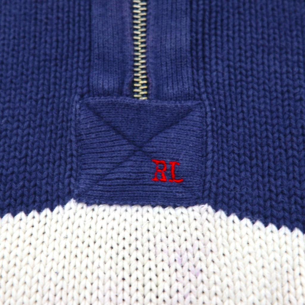 Polo Ralph Lauren ハーフジップ ニット セーター 2XL ネイビー コットン ラインデザイン