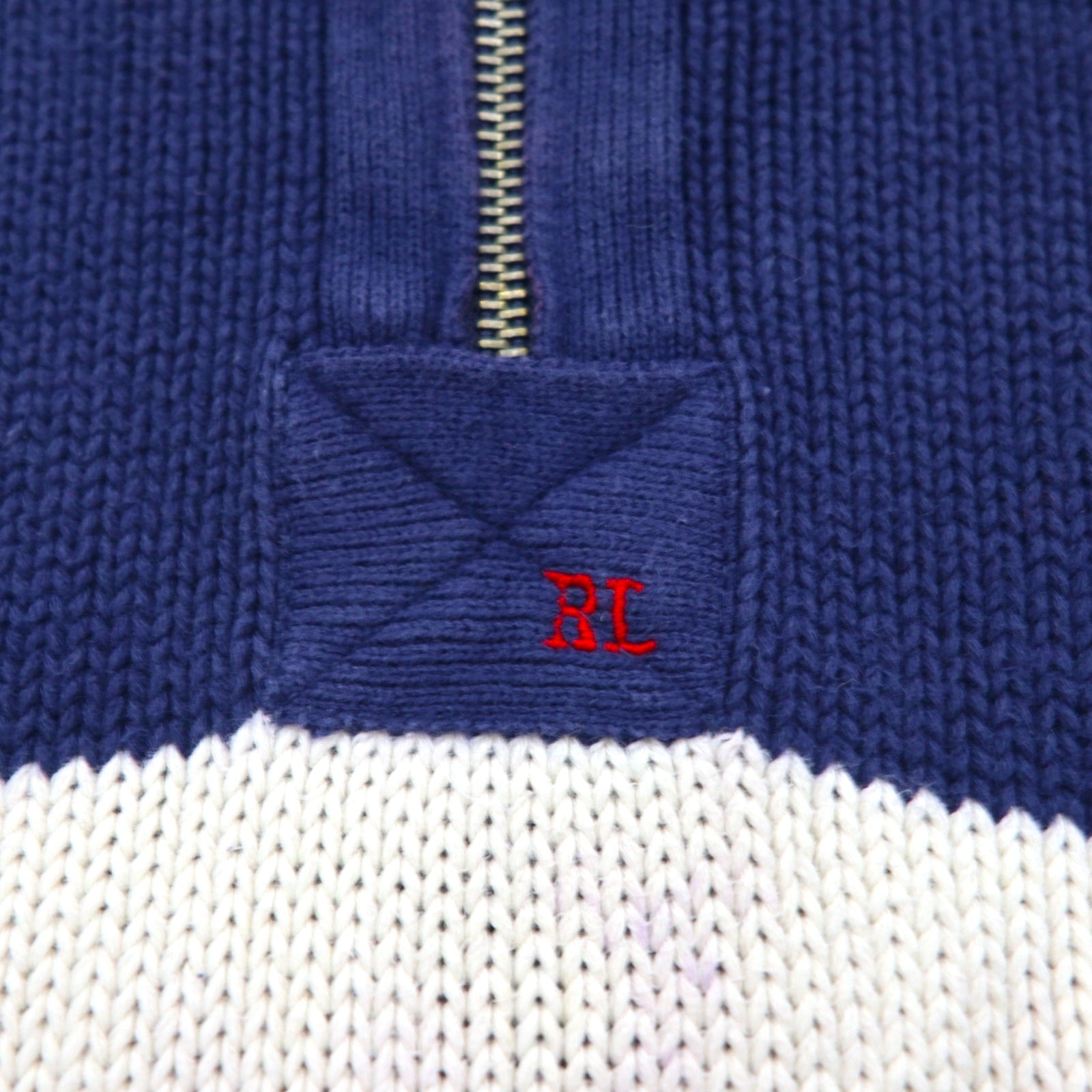 Polo Ralph Lauren ハーフジップ ニット セーター 2XL ネイビー コットン ラインデザイン
