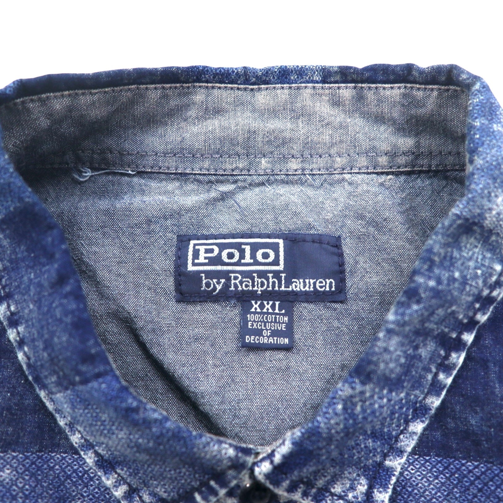 Polo by Ralph Lauren anni '90, camicia a righe in denim lavato con acido, taglia XXL, blu, ricamo piccolo pony