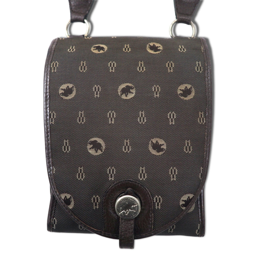 HUNTING WORLD Borsa a tracolla made in Italy Monogram crossbody marrone tela logo all-over