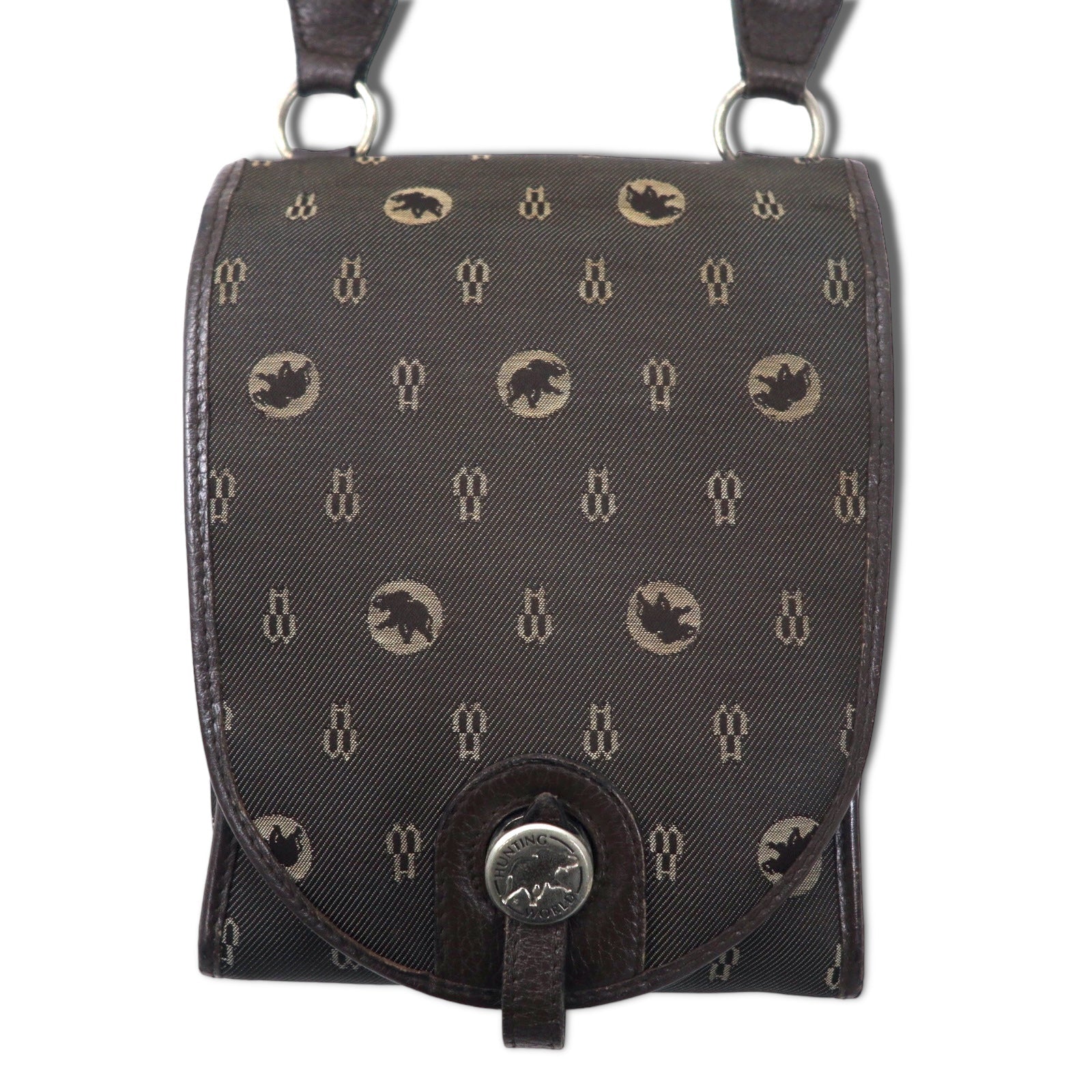 HUNTING WORLD Borsa a tracolla made in Italy Monogram crossbody marrone tela logo all-over