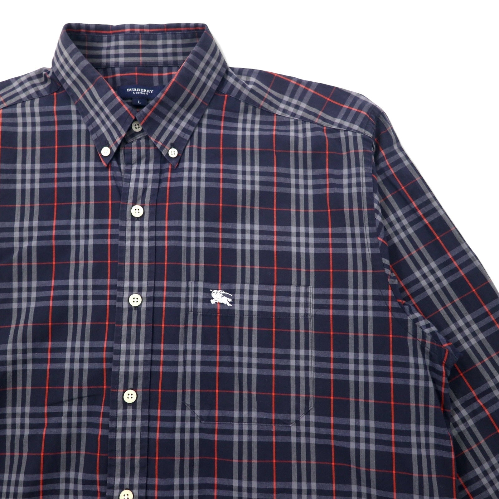 BURBERRY Vecchia camicia button-down Nova Check, taglia L, blu navy, cotone, logo ricamato
