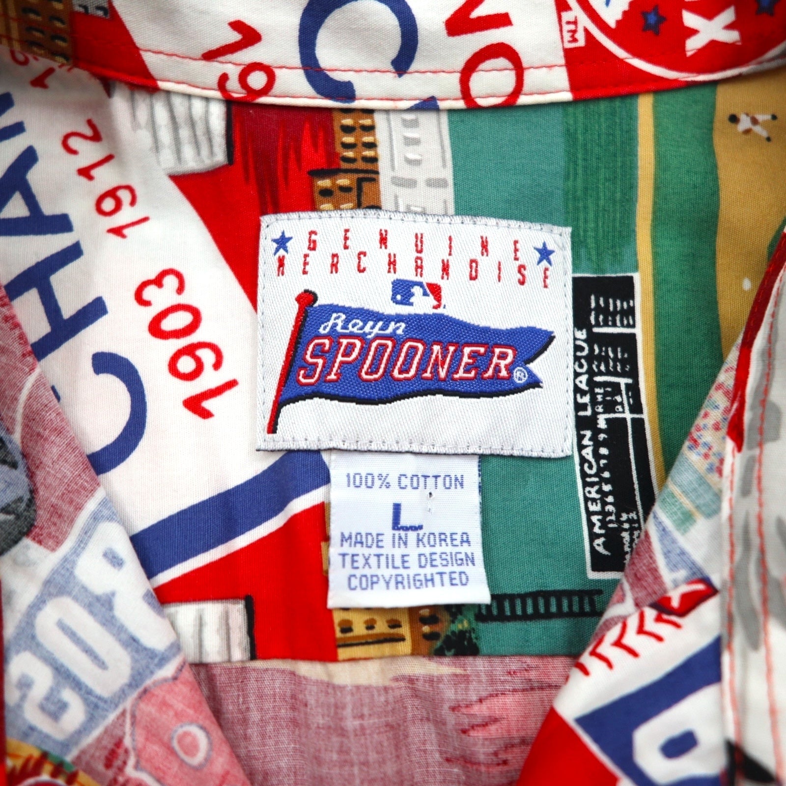 Reyn Spooner camicia hawaiana L rossa fantasia cotone MLB BOSTON RED SOX tasca sul petto