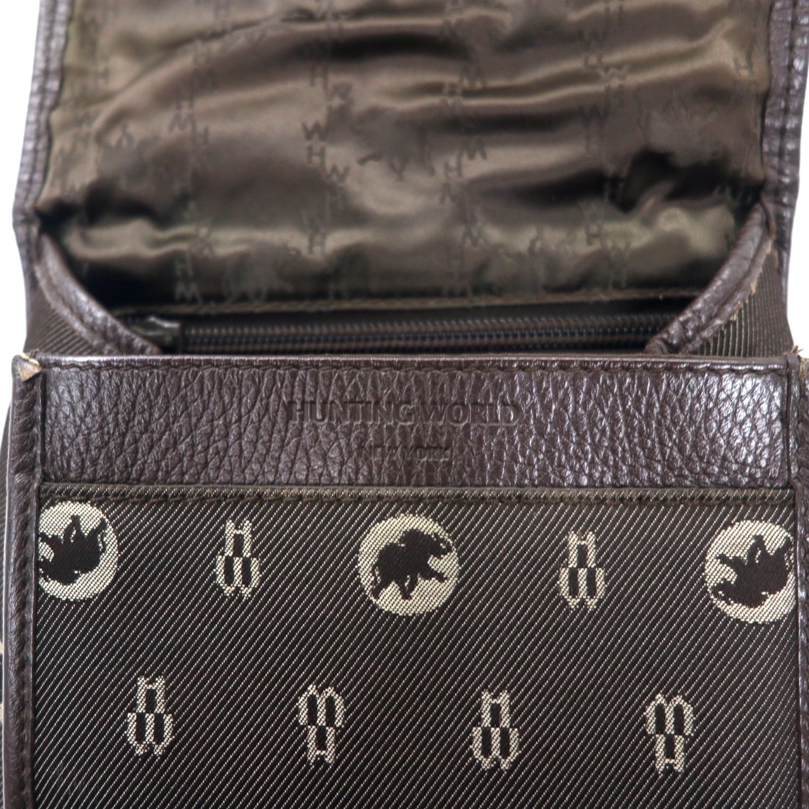 HUNTING WORLD Borsa a tracolla made in Italy Monogram crossbody marrone tela logo all-over