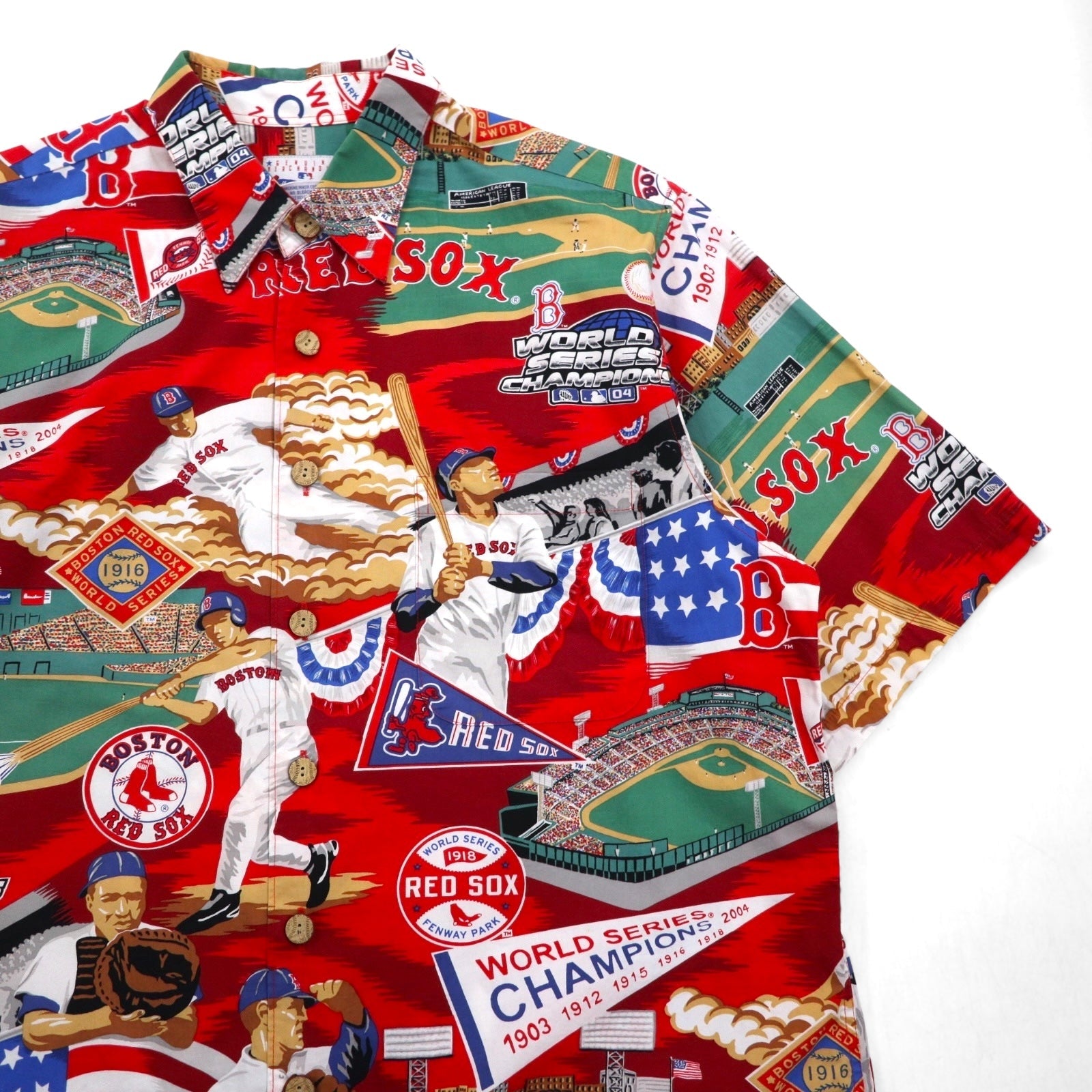 Reyn Spooner camicia hawaiana L rossa fantasia cotone MLB BOSTON RED SOX tasca sul petto