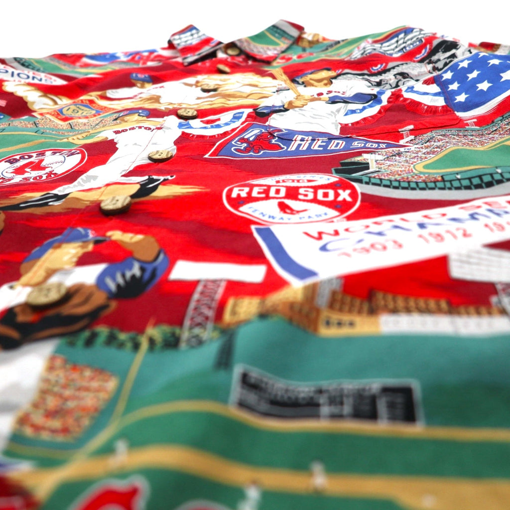 Reyn Spooner camicia hawaiana L rossa fantasia cotone MLB BOSTON RED SOX tasca sul petto