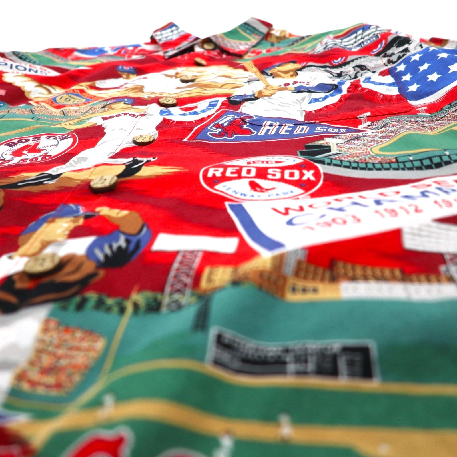 Reyn Spooner camicia hawaiana L rossa fantasia cotone MLB BOSTON RED SOX tasca sul petto