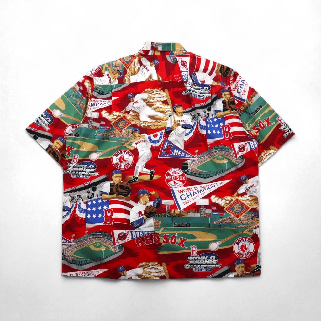 Reyn Spooner camicia hawaiana L rossa fantasia cotone MLB BOSTON RED SOX tasca sul petto