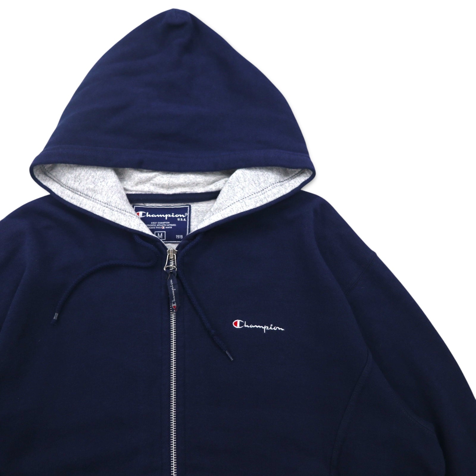 Champion イタリア製 90年代 オーバーサイズ フルジップパーカー M ネイビー ワンポイントロゴ刺繍