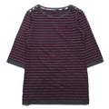 BURBERRY ボーダー チュニック Tシャツ M グレー ショルダーボタン ワンポイントロゴ刺繍 日本製