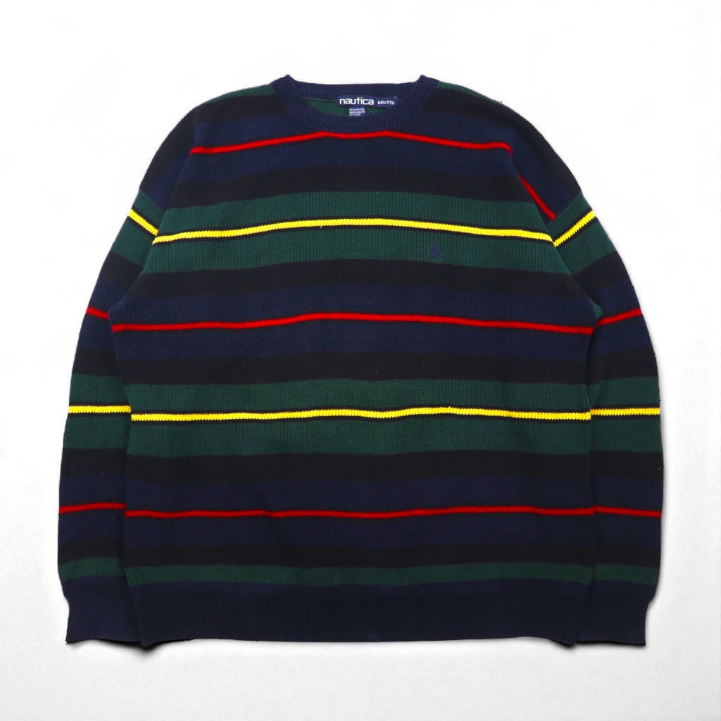 NAUTICA 90年代 ニット セーター 2XL マルチカラー コットン ボーダー ビッグサイズ