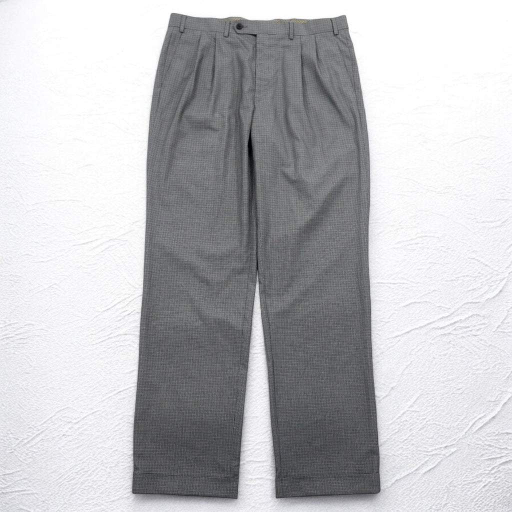 LAUREN RALPH LAUREN Pantaloni a pieghe L Grigio a quadri Poliestere LAVABILE