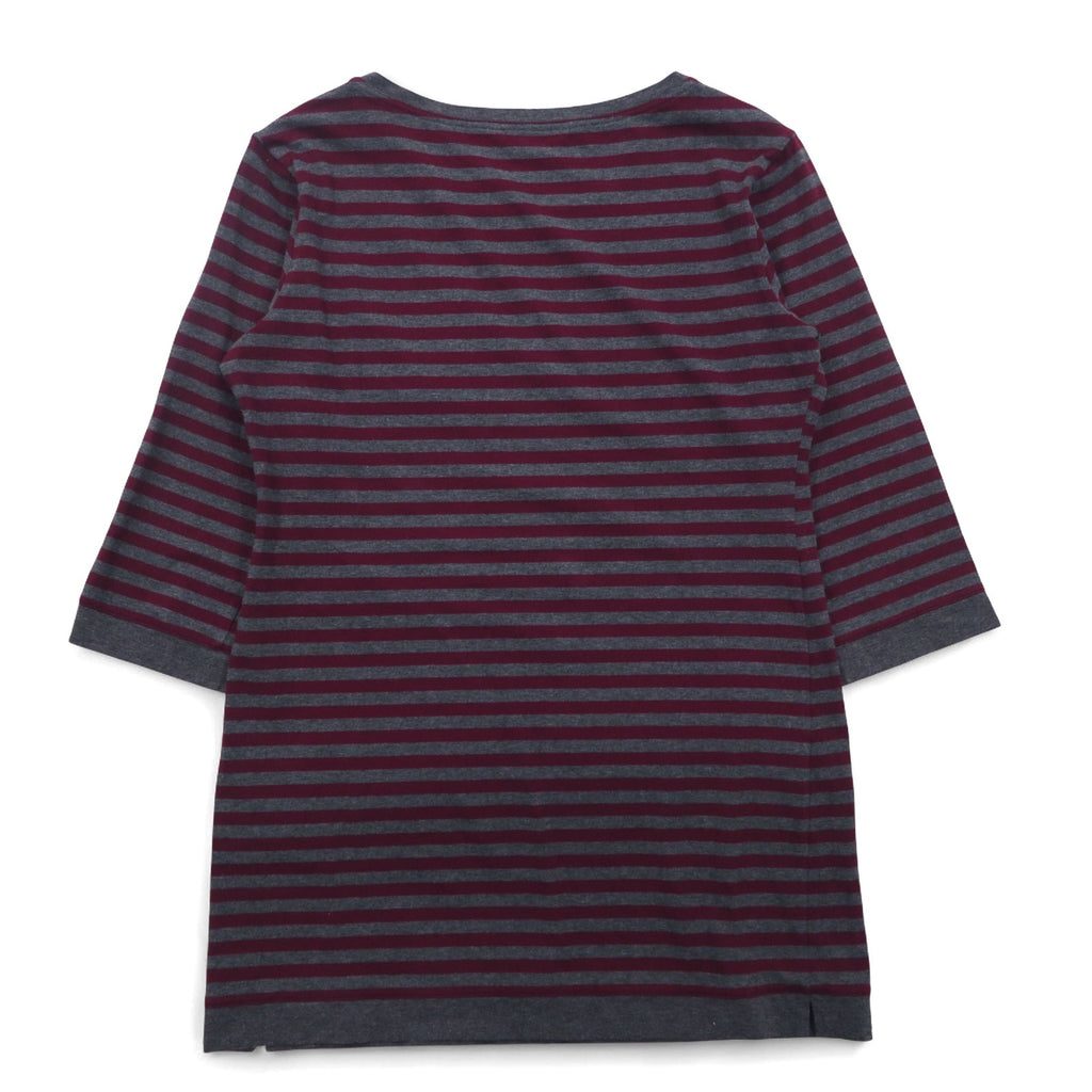 BURBERRY ボーダー チュニック Tシャツ M グレー ショルダーボタン ワンポイントロゴ刺繍 日本製