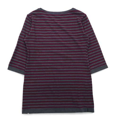 BURBERRY ボーダー チュニック Tシャツ M グレー ショルダーボタン ワンポイントロゴ刺繍 日本製