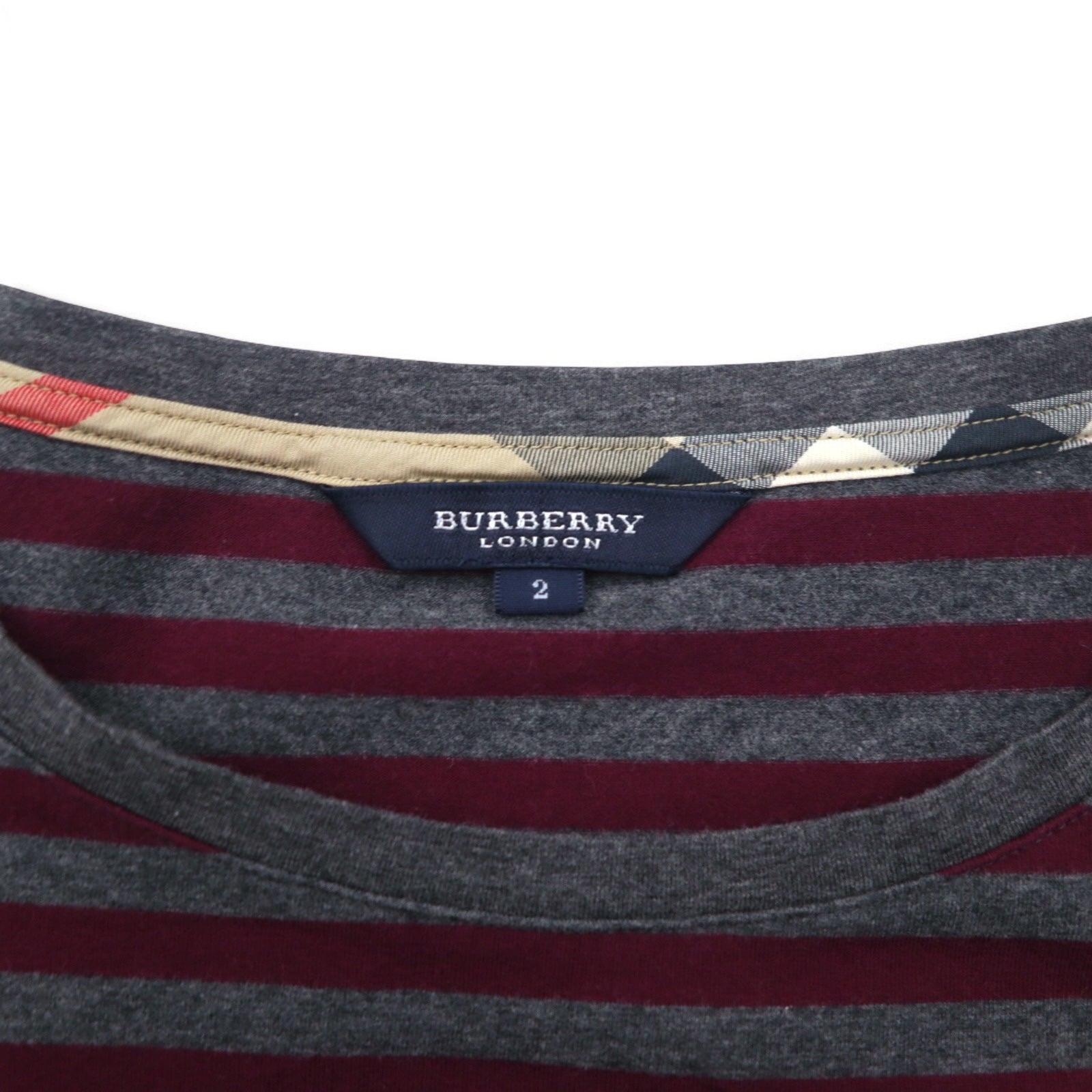 BURBERRY Tunica T-shirt a righe M Grigio Bottoni sulle spalle Logo ricamato Made in Japan