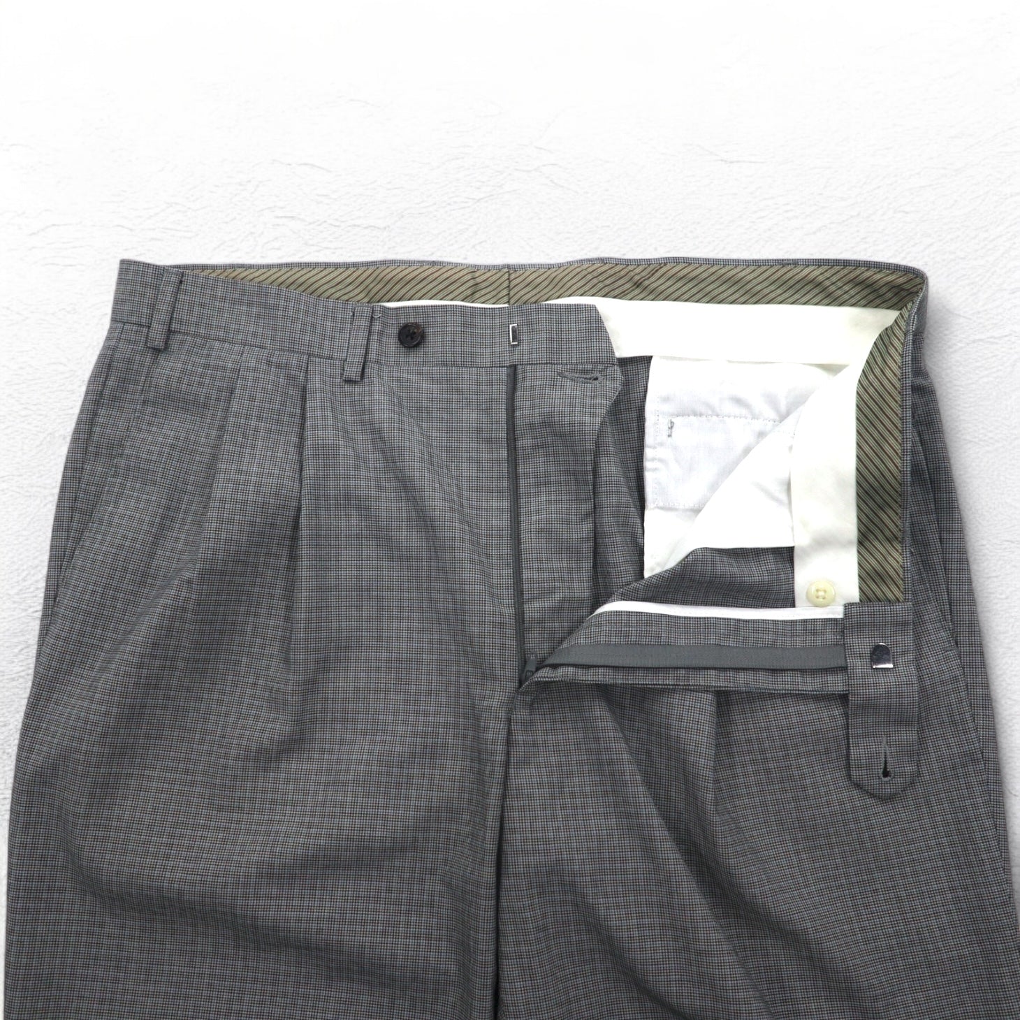 LAUREN RALPH LAUREN Pantaloni a pieghe L Grigio a quadri Poliestere LAVABILE